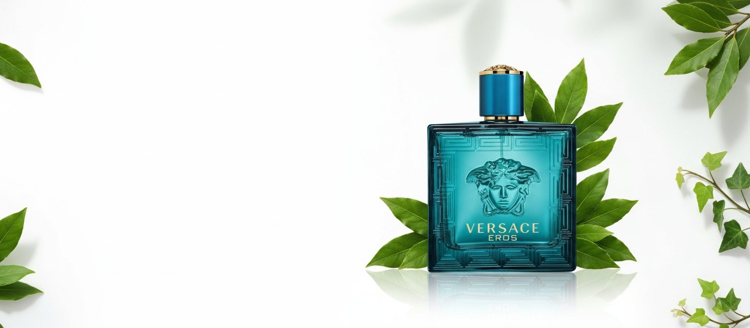 Defne dalları arasında Versace Eros şişesi