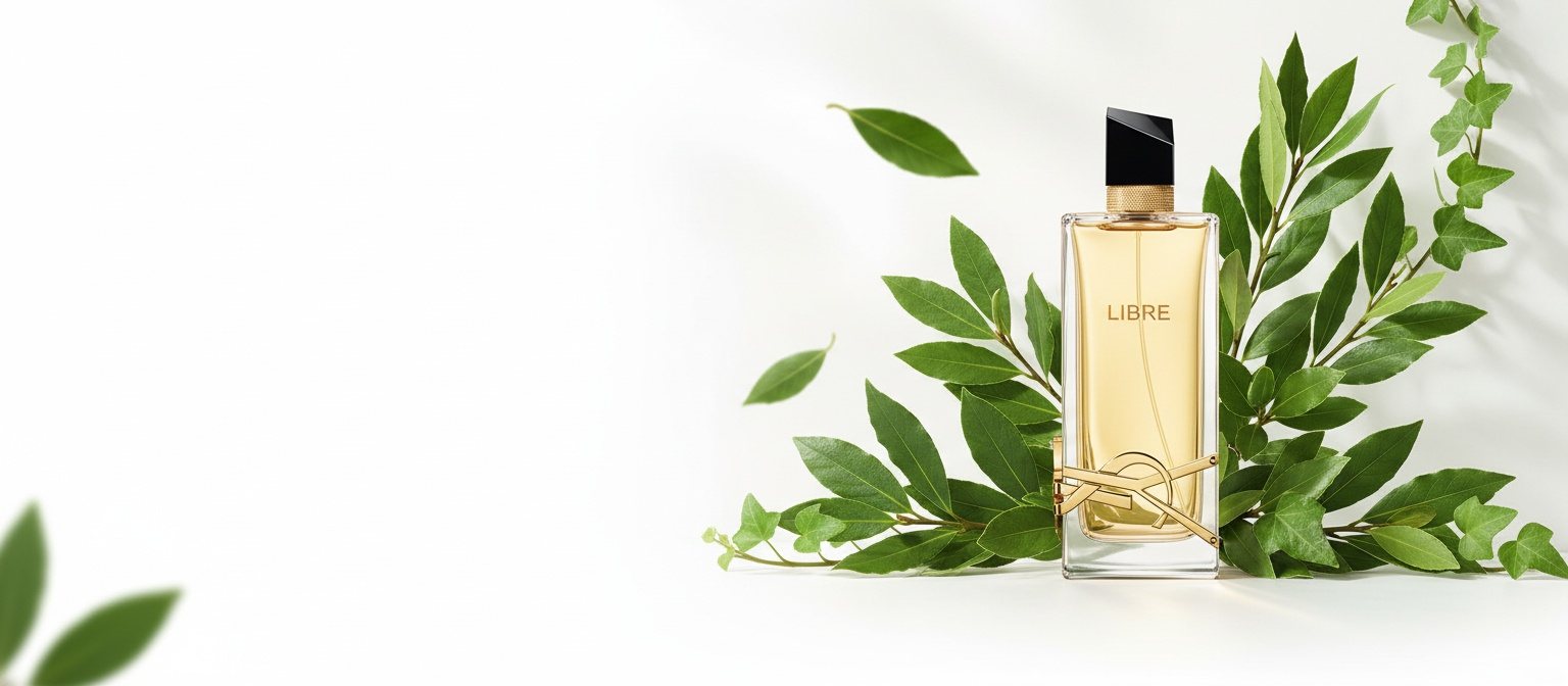 Defne dalları arasında YSL Libre şişesi