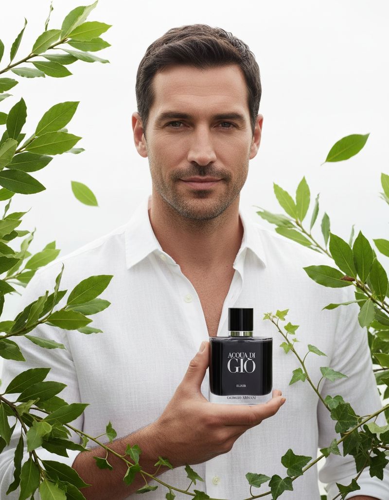 Armani Acqua di Giò parfümünü tutan erkek