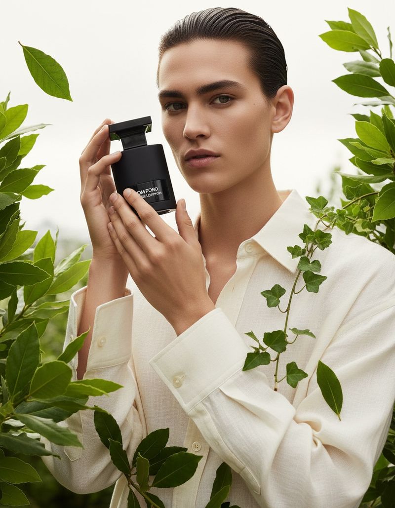 Tom Ford Ombré Leather parfümünü tutan model
